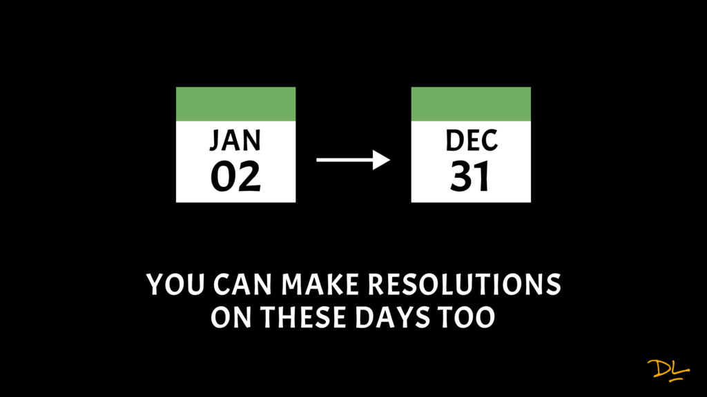 Day calendar for Jan 02 through Dec 31. Text below that reads "You can make resolutions on these days too."